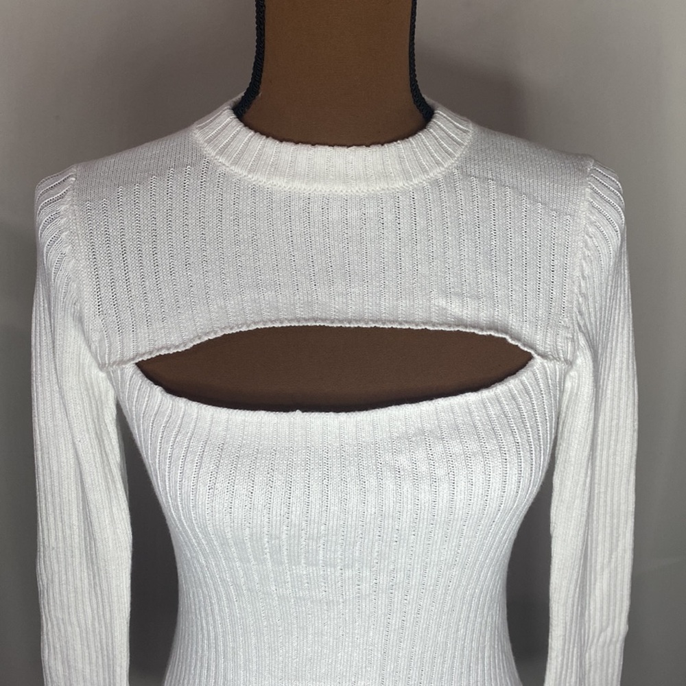 L’Agence Pasha Cut Out Ribbed Sweater in white size XS - Picture 5 of 10